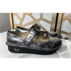 Alegria PAL-621 Paloma Black Pewter Leather Mary Janes Shoes Sz 37 Us 7 7.5